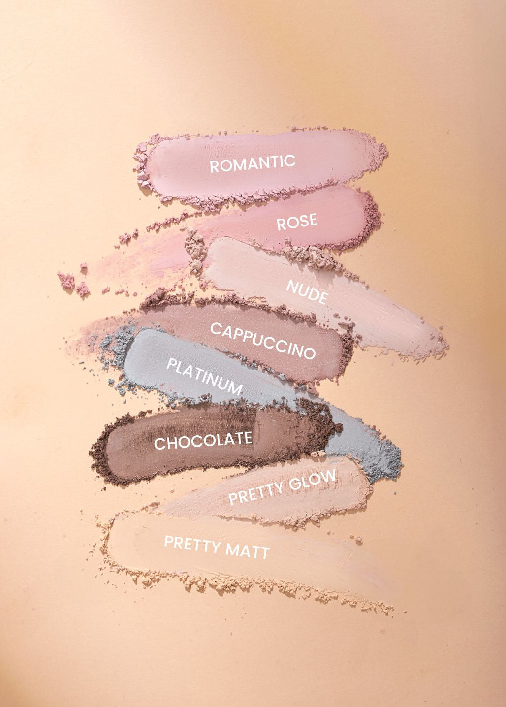 Swatche kosmetyków z zestawu Full Face I’m Cool Annabelle Minerals w chłodnych odcieniach różu, szarości i brązu