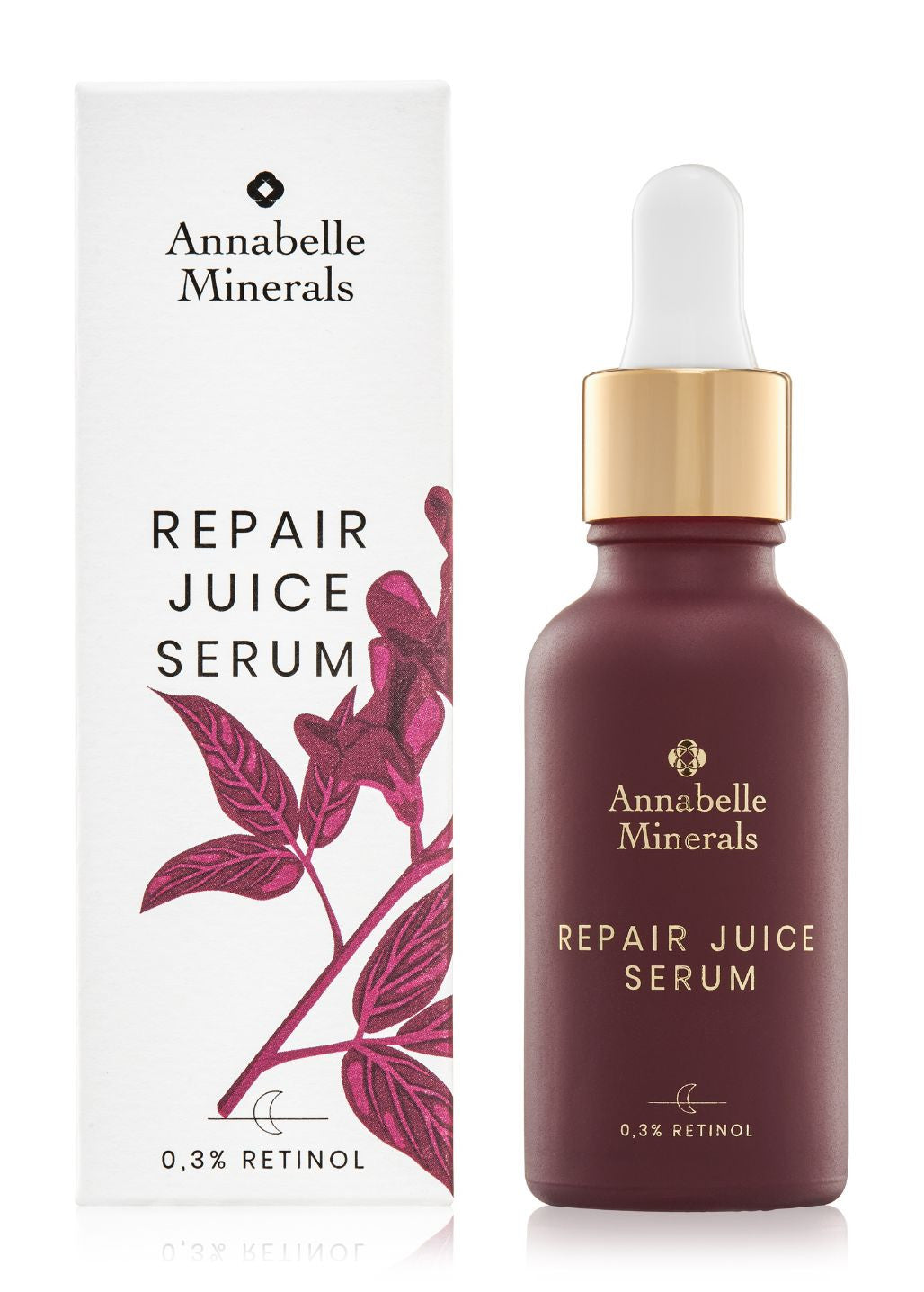 Serum Repair Juice Annabelle Minerals z opakowaniem i pipetą na jasnym tle