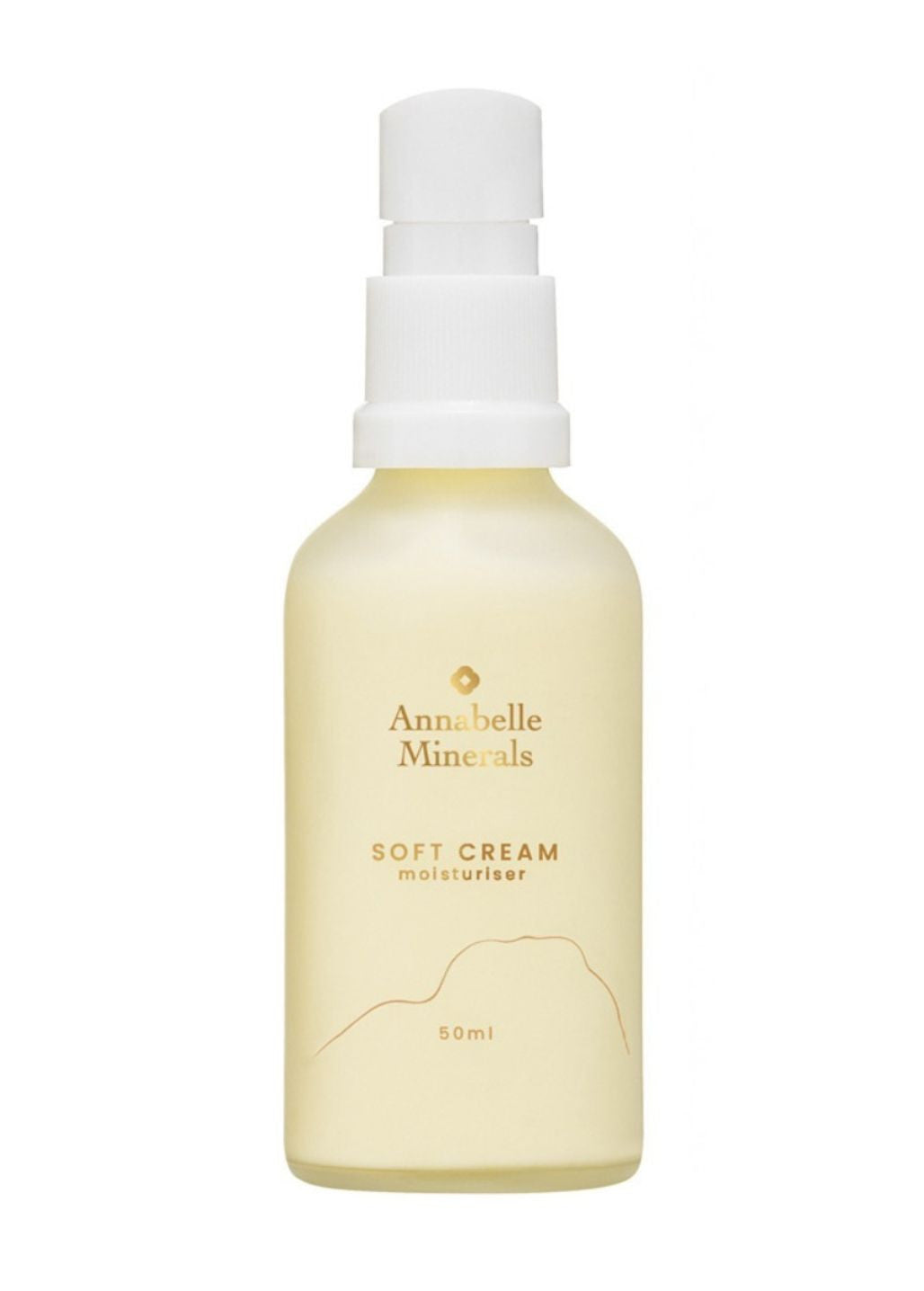 Butelka kremu nawilżającego Soft Cream Annabelle Minerals z pompką na jasnym tle