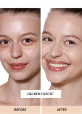 Porównanie efektu przed i po zastosowaniu podkładu mineralnego Annabelle Minerals Golden Fairest